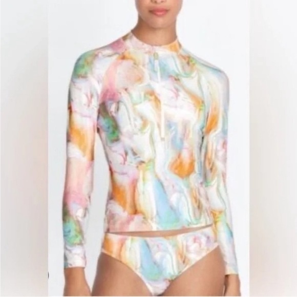 Johnny Was Calme Surf Shirt Multi Pastel Marbled 1/3 Zip Fitted NWT Size XXL - Picture 1 of 11